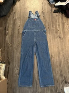 Dickies Dungarees Adult 34x30 Blue Overalls Bib Work Wear Denim Carpenter Mens - Picture 1 of 12