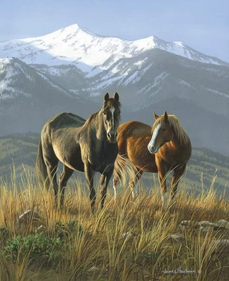 Large 36" x 43" Wild Mountain Horses Panel $3.99 Ships ANY Amount Of Fabric - Image 1 of 4