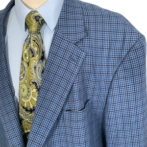 Oak Hill Blazer Men 3XL 54R/56R Blue Gingham Plaid Modern Fit Career Classic - Picture 1 of 13