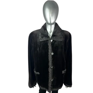 Black SHEARED MINK Jacket Reversible To Taffeta, Sz L, Certified Vintage Fur - Picture 1 of 10