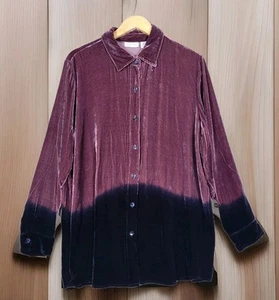 SOFT SURROUNDINGS Top Womens XL Silk Blend Velvet Boyfriend Tunic Soft Button Up - Picture 1 of 6