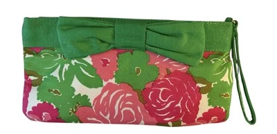 Vineyard Vines Tiny Bits Bow Hinge Clutch Pink Green Floral Wristlet Grosgrain - Image 1 of 4