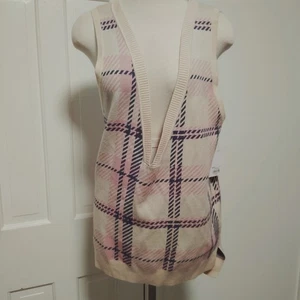 SO karierte Pullover Weste beige lila rosa V-Ausschnitt Opa Preppy M - Bild 1 von 7