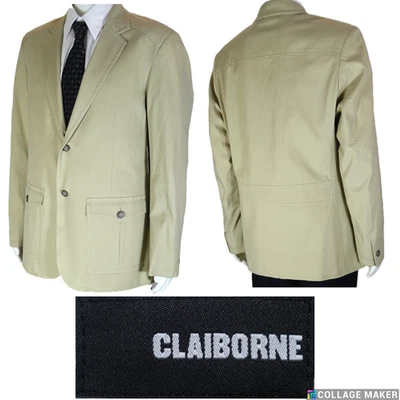 CLAIBORNE ESSENTAILS~NWT!!~MENS SLIM 44R KHAKI COTTON SPORTS JACKET MACY'S - Image 1 of 4