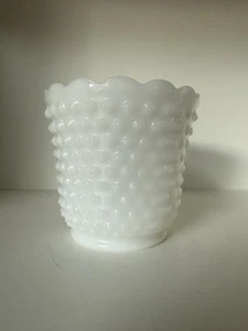 Vintage Fire King Oven Ware White Milk Glass Hobnail Vase Planter 5" Tall - Picture 1 of 3