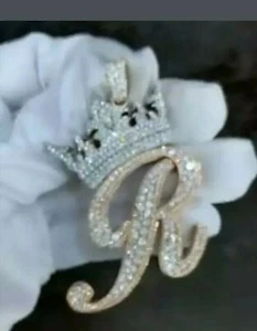 Real Moissanite 2.50Ct Round Cut Initial "R" Pendant 14K Rose Gold Plated Silver - Picture 1 of 4