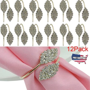 12PCS Rhinestone Napkin Rings Leaf Napkin Holder Buckles Dining Table Decor - Picture 1 of 6