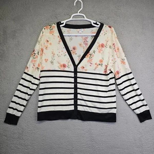 Lularoe Cheryl Cardigan Womens Medium Button Floral Striped Lightweight Academia - Picture 1 of 12