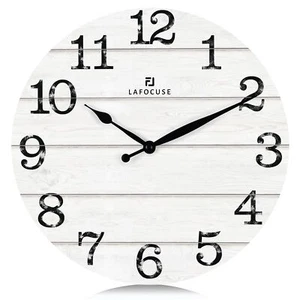12 Inch Wooden Farmhouse White Wall Clocks Rustic Distressed Clock SilentVint... - Picture 1 of 8