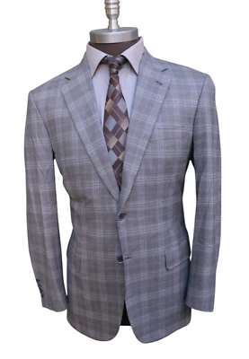 Blazer Brioni Nieman Marcus Nomenta Gris Cuadros Ventana Dos Botones Talla 40R Foto 1 de 4