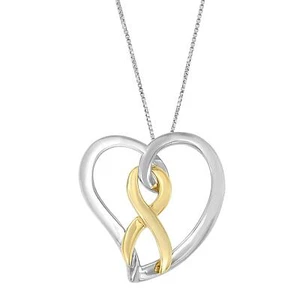 14K Gold and Silver Elegant Heart Bow Pendant Necklace For Women - Picture 1 of 5