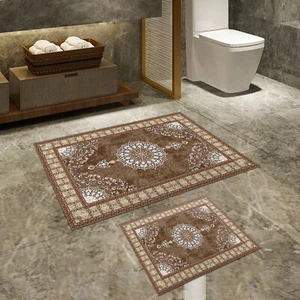 2 Tlg Badteppich Set Badezimmer Teppich Rutschfest Weich Badematten Badvorleger - Bild 1 von 4