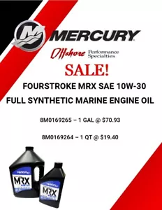 Mercury MRX SAE 10W-30 Full Synthetic Marine Engine Oil - 1 Quart # 8M0169264 - Picture 1 of 3