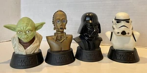 Set of 4 Star Wars Figures Bust Yoda C-3PO Darth Vader Storm Trooper LucasFilm - Picture 1 of 5
