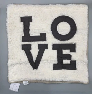 Pottery Barn Love Sherpa Pillow Cover 20" Sq Gray Ivory #G211 - Picture 1 of 6