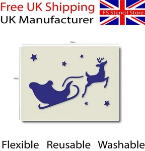 Sleigh and Reindeer Crafting Art Stencil approx 18cm x 13cm Reusable - UK Shop - Picture 1 of 6