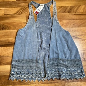 daytrip Mineral Washed Vest Denim Like Lace Sleeve Hem Size Small BUCKLE NWT - Picture 1 of 7