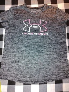 T-shirt under armour girls YXL loose fit gray/black front logo - Picture 1 of 7