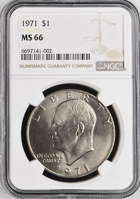 1971  $1 Eisenhower  Dollar NGC MS66    6697141-002 - Image 1 of 2