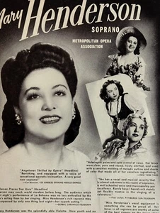 Mary Henderson 1947 Booking Ad Musical Performer Concert Soprano - Picture 1 of 3