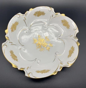 Antique Jlmenau Graf Von Henneberg Bowl Gold Floral Trim East Germany 9.5” - Picture 1 of 12