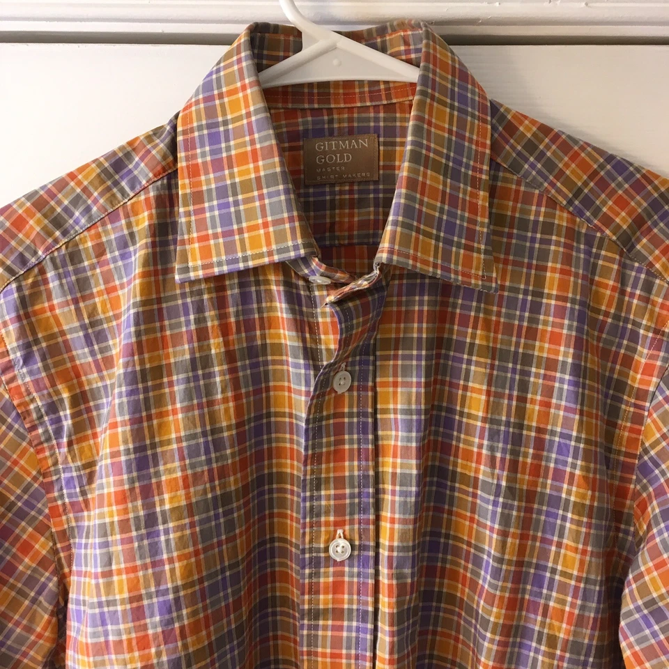 GITMAN GOLD Shirt Plaid Multicolor Small 14 1/2 - 33 Long Sleeve Made In USA - Image 1 of 4