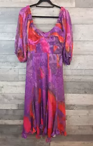 Hutch Anthropologie Twist Front Midi Dress Small Purple Ruffle Sleeve Wedding - Picture 1 of 14