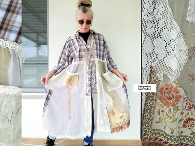 PLUS SIZE LINEN JACKET DRESS 2X LOOSE BEIGE COTTON SHIRT DRESS BOHO DUSTER DRESS - Image 1 of 4