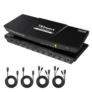 TESmart HDMI KVM Switch 2 Monitors 2 Computers 4K@60Hz Dual Display USB - Afbeelding 1 van 4