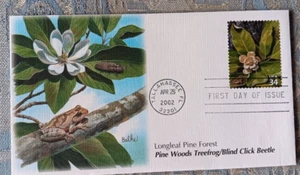 TREEFROG & BEETLE LONGLEAF PINE FOREST 2002 FLEETWOOD CACHET FDC UNADDR - Picture 1 of 1
