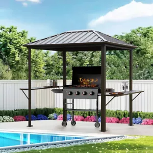 Grill Hardtop Gazebo 6x8 FT Outdoor Metal Hard Top Gazebo, Permanent BBQ Gazebo - Picture 1 of 12