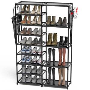 Tall Garage Shoe Rack Large Capacity,Two Rows Versatile Hooks Storage Boot Sh... - Picture 1 of 6