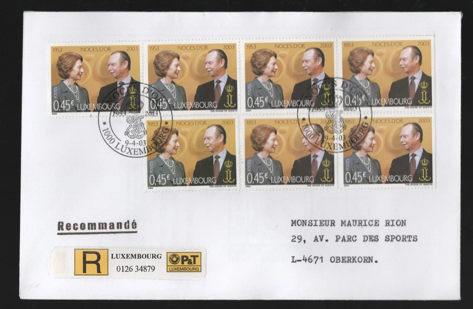 Luxemburgo 2003 boda de oro x7 en cubierta registrada con recibo Foto 1 de 1