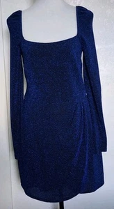 Francesca's Mini Dress Square Neck Long Sleeve Navy Blue Glitter Size M - Picture 1 of 21