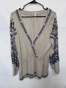 FREE PEOPLE Blouse Womens Size Large Loose Embroidered - Picture 1 of 4