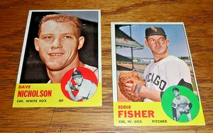 ⚾ 2 LOT 1963 Topps WRONG BACK ERRORS DAVE NICHOLSON & EDDIE FISHER CHICAGO 🥎 - Picture 1 of 2