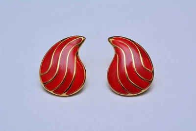 Rote Ohrstecker mit Emaille - teilweise vergoldet - 70er/80er Jahre - Vintage - Bild 1 von 3