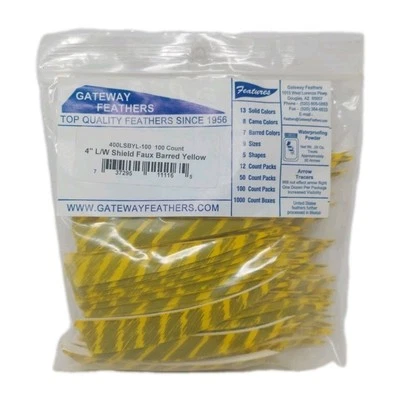 100 Pack Gateway Feathers 4" Left Wing: Shield Faux Barred Yellow 400LSBYL-100 - Image 1 of 3