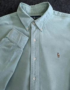 Ralph Lauren Shirt Mens Size L Green Button Up Chambray Oxford Flesh Pony READ - Picture 1 of 13