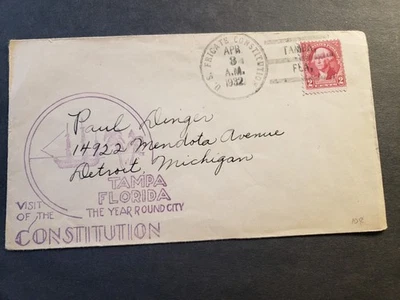 USS CONSTITUTION "OLD IRONSIDES" Naval Cover 1932 TAMPA, FLORIDA Cachet - Image 1 of 2