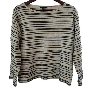 Eileen Fisher Peppered Cotton Wool Stripe Top/Sweater Maple Oat Petite - Picture 1 of 7