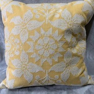 Pottery Barn Yellow Floral Pillow Cover Crewel Cross Stitch 20x20 Embroidered - Picture 1 of 8