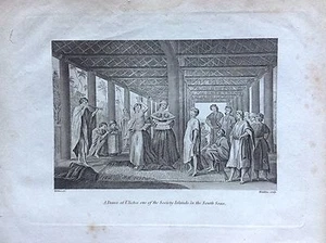 Dance at Ulietea Society Island South Sea Natives Etching 1817 Cooke - Picture 1 of 1