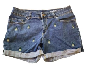 Faded Glory Pineapple Jean Shorts Size 12 Cuffed Denim Boho Stretch Blue 90's - Picture 1 of 3