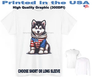 DigiPups Siberiano Husky Perro Americano Cachorro EE. UU. Sudadera con Capucha Dibujos Animados Gráfico Camiseta - Imagen 1 de 6