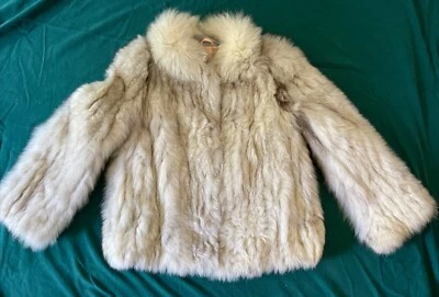 Womens Vtg 80's Short Scandinavian Blue Fox Fur Coat Pink Lining Size Large EUC - Image 1 of 4