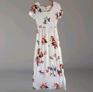 GRECERELLE Women’s  Short Sleeves Maxi Dress Long Pockets Floral Beachy Small  - Picture 1 of 9