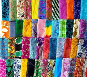 Amz Sari Silk Fabric Squares 48 pcs 8 8 squares Saree Craft Material Home Décor - Picture 1 of 6