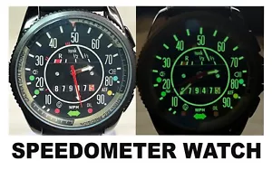 Watch Speedometer VW GREEN LUME Dial 48mm Case Tire tread Silicone 24mm band - Picture 1 of 11