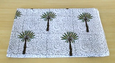 Grey Tree Hand Block Printed Cotton Fabric Voile Dressmaking Fabric By Yard AU - Image 1 of 4